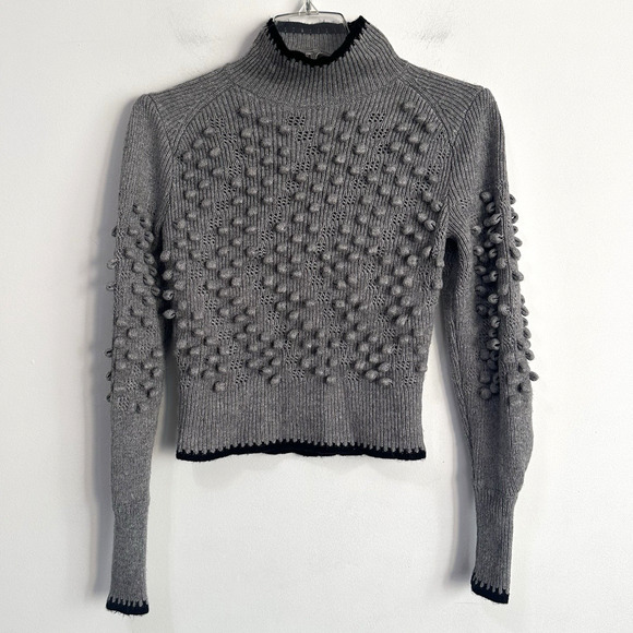 BCBGMaxazria Mock Neck Sweater XS Gray Popcorn Stitch Merino Wool Blend NWOT - Picture 1 of 10